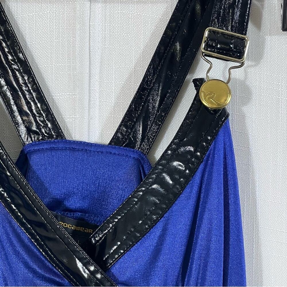 Rocawear NWT Blue Faux Patent Leather Buckle Strap Mini Babydoll Dress Size L - Picture 3 of 15
